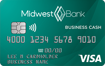 a green Midwest Bank Business Cash Rewards Card
