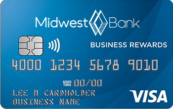 a blue Midwest Bank Business Rewards Card