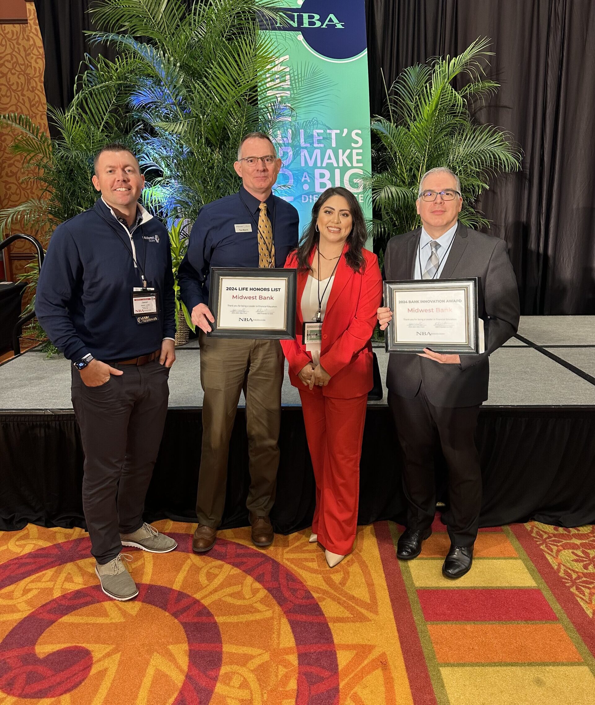 Midwest Bank received the Bank Innovation Award at the NBA Annual Convention for implementing innovative ways to improve financial literacy in our communities.